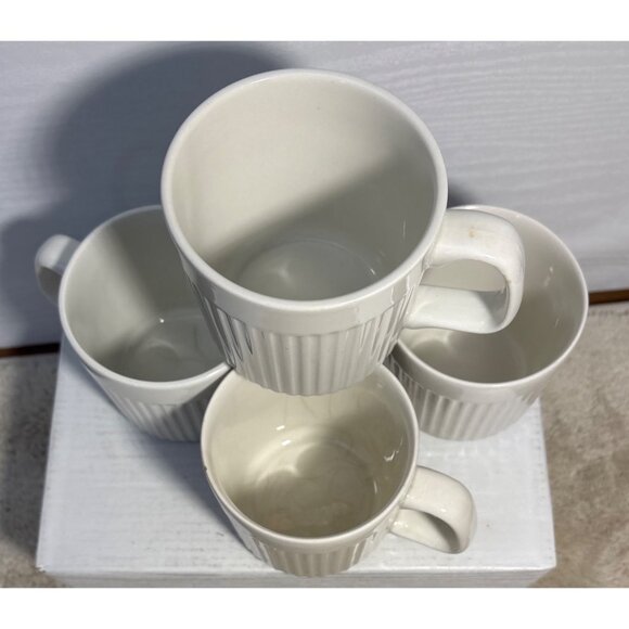Set Of 4 Johnson Bros Athena Ironstone Coffee Cups England White Ribbed 3.25" - Picture 2 of 11